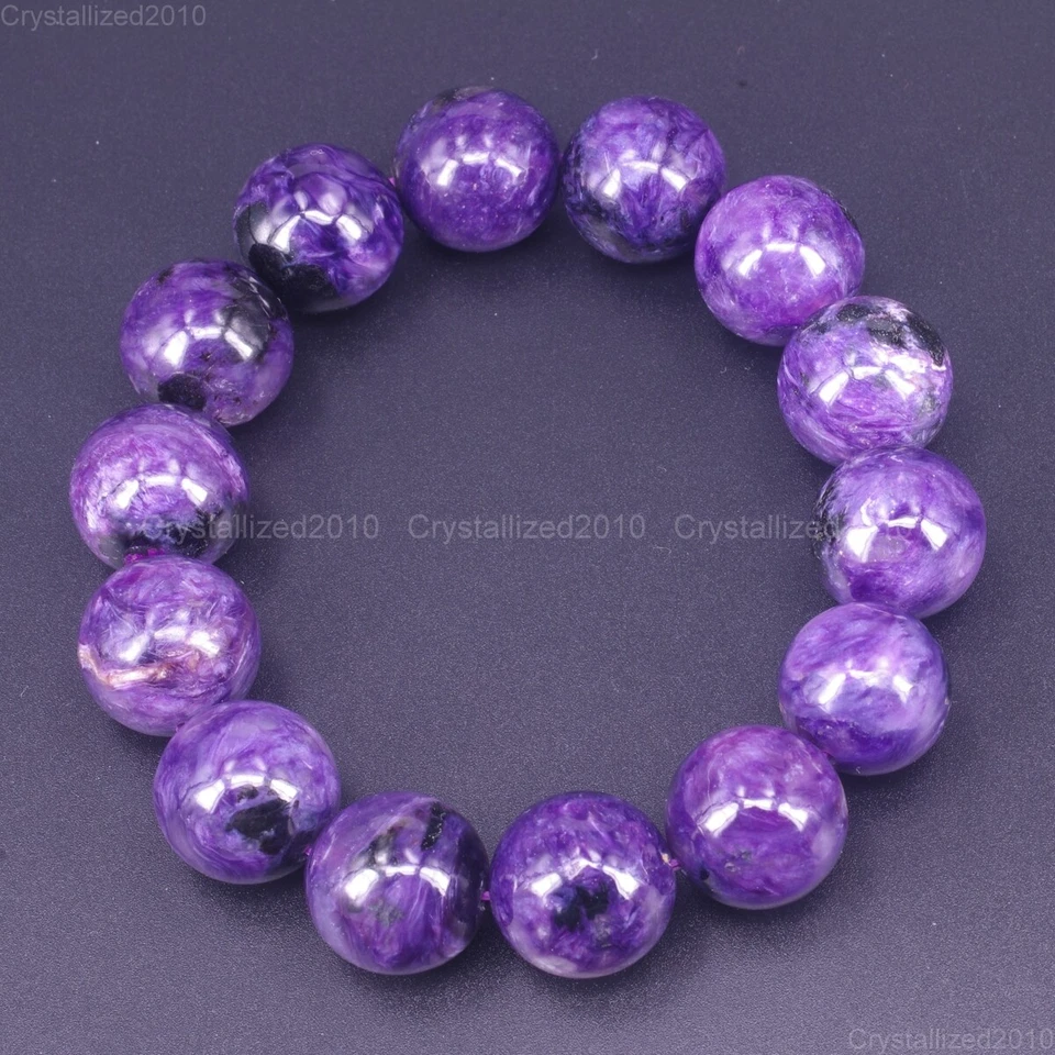 Handmade AA Natural Charoite Gemstone Round Beads Stretchy Bracelet Healing 7.5" - Image 1 of 1