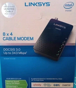 Cable Modem Linksys CM3008 DOCSIS 3.0 Up To 343 Mbps 8x4 Cable Modem - Picture 1 of 17