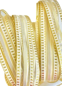 Ribbon Gold White Reversible 1" Wide 4 Yards Wreaths Bows Christmas Trees Gifts - Picture 1 of 2