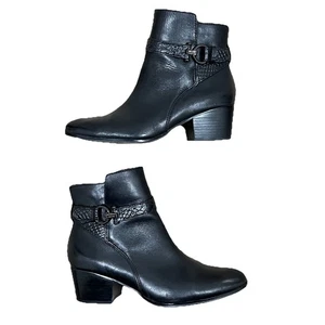 Coach Paulina Ankle Booties Womens Size 7 Black Calf Leather Snakeskin Buckle - Picture 1 of 8