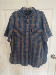 Harley Davidson Shirt Mens 3XL Blue Gray Plaid Button Up Spell Out Logo Pockets - Picture 1 of 3