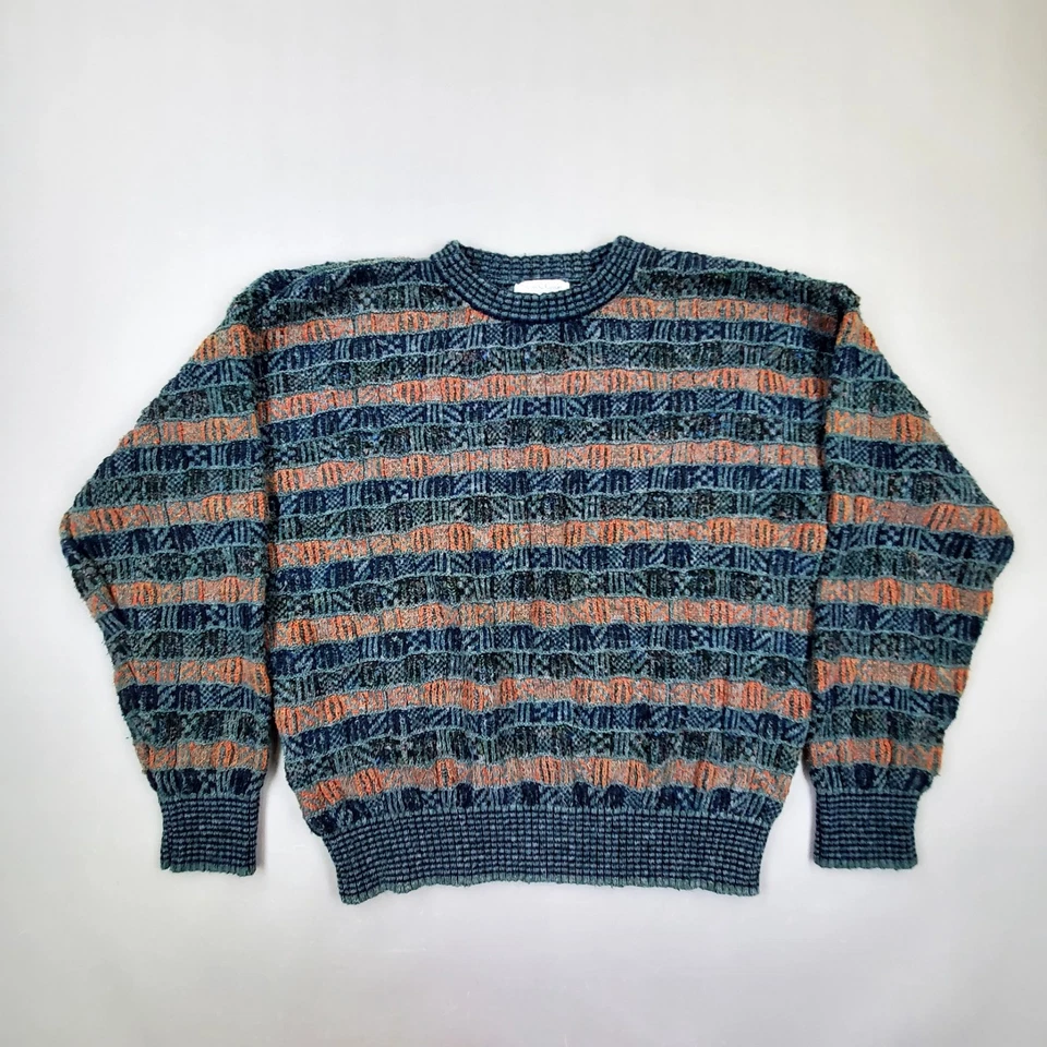 Vtg Tricots St Raphael Sweater XL Acrylic Wool Blend 80s 90s Striped Textured 3D - Image 1 of 4