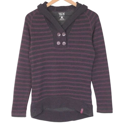 MOUNTAIN HARDWEAR Sevina Hooded Sweater Wool Blend Women's S Purple Striped L/S - Image 1 of 4