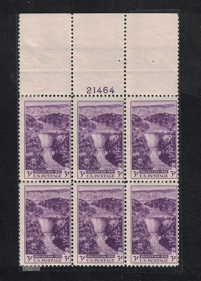 1935 Boulder Dam Mint, Never Hinged 3¢ Plate # Block of 6 Stamps -- Scott #774 - Image 1 of 1
