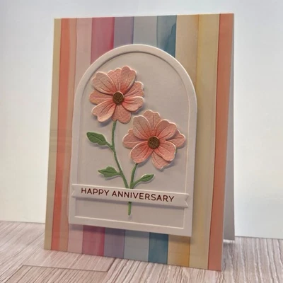 Handmade Greeting Card ocbrandy Happy Anniversary stripes - Image 1 of 2