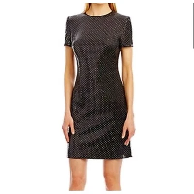 NICOLE MILLER Shift Dress Black Sequin Gold Stud Polka Dot Women's 12 Glam Party - Image 1 of 4