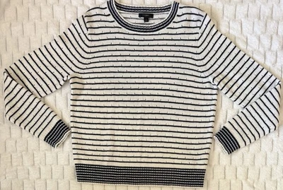 Suéter J.Crew Pointelle a Rayas Cuello Redondo Marfil Azul Marino Para Mujer Grande Nuevo con Etiquetas Foto 1 de 4