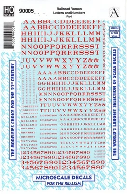 HO Scale Microscale 90005 Red Railroad Roman Alphabets Letters Numbers Decal Set - Image 1 of 3