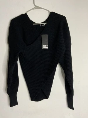 Suéter asimétrico envolvente negro cuello en V DKNY Jeans para mujer talla XXS Foto 1 de 4