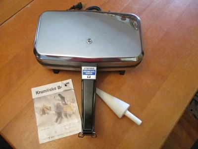 Vitantonio Krumkake Baker Modelo 350 con folleto de recetas/instrucciones y rodillo de cono Foto 1 de 4