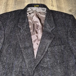 Vtg Hunting Horn Wool Sport Coat Mens 44L Herringbone Tweed Blazer Suit Jacket - Picture 1 of 21