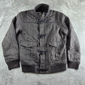 G By Guess Jacket Mens XL Brown Herringbone Wool Blend Full Zip Toggle Military - Picture 1 of 16