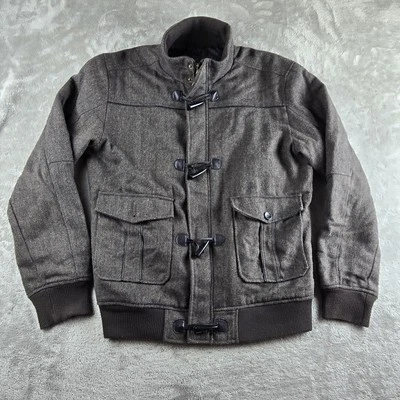 G By Guess Jacket Mens XL Brown Herringbone Wool Blend Full Zip Toggle Military - Image 1 of 4