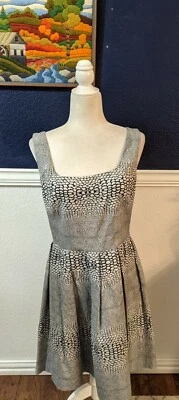 ISSA London Navy Blue White Geometric Cotton Sleeveless Dress Sz 10 Medium M - Image 1 of 4