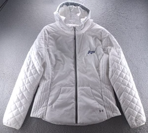 Under Armour Quilted Storm 1 Jacket Womens Large White Hooded Filled Coldgear UA - Picture 1 of 16