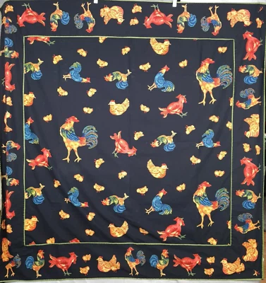 Mantel April Cornell negro granja gallo pollo algodón pradera rural Foto 1 de 4