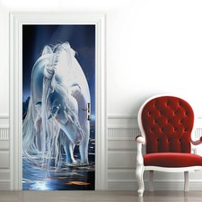 3D Wall Art Lakeside Fairy Unicorn Door Sticker Decal Self-adhesive Wrap Murals