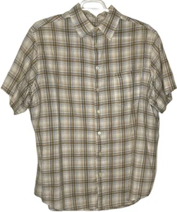 Camisa con botones de manga corta para hombre Merona talla XL marrón azul a cuadros 100 % algodón - Imagen 1 de 11