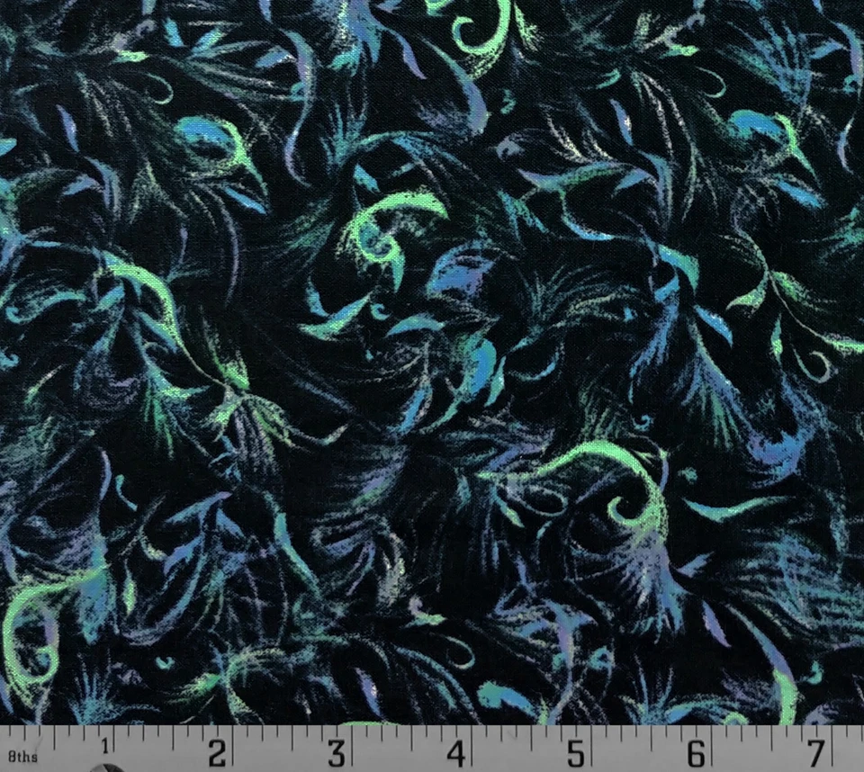Whisp Black Aquamarine Blue Cotton Quilt Fabric Gallery Choice - Image 1 of 1