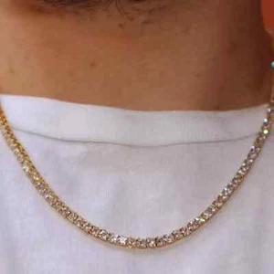 15Ct Round Cut White Moissanite Tennis Necklace 14K Yellow Gold Plated - Picture 1 of 5
