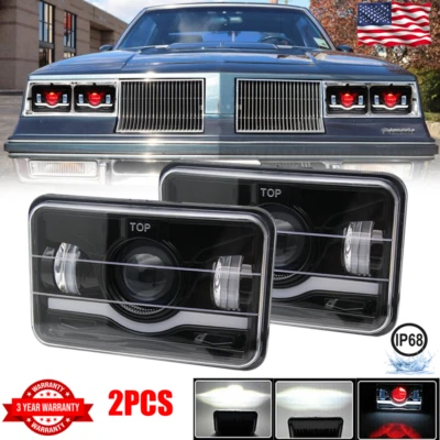For Oldsmobile Cutlass Supreme 1976-1988 2PCS 4x6" LED Headlights DRL Hi/Lo Beam - Image 1 of 4