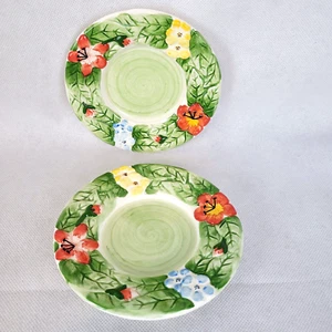 Yankee Candle Candle Holder Plate Toucan Bird Tropical Flower Set 2 Ceramic 5"W - Picture 1 of 6