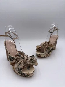 Loeffler Randall Floral Print Bow Sandals - Neutrals Sandals, Heel Size 8.5 B - Picture 1 of 7