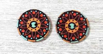 flowers boho wood sewing buttons 2 holes 1 inch (set #A1000) - Image 1 of 2