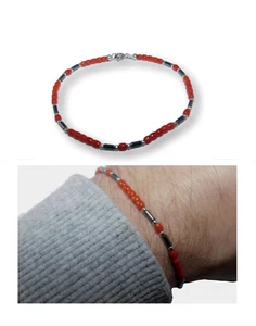 Bracelet hand Made Italy and Red Coral of 925 Sterling Silver Gemstone Men 2,8MM - Picture 1 of 7