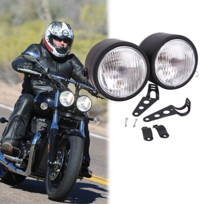 Twin Front Headlight W/ Bracket For Harley Dual Sport Motorcycle Street Fighter - Image 1 of 4