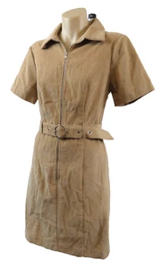 Dotti Dress Womens Size 10 Corduroy Brown Belt Zip Pockets Short Sleeve Cotton - Picture 1 of 8