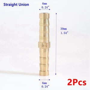 Brass Fitting Pipe Tubing Straight Union Hose Barb Water Gas Air 6mm 1/4" 2PCS - Picture 1 of 5