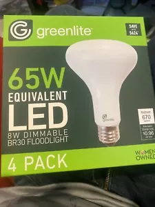 2 x 4 Pack Greenlite LED BR30 Dimmable 8 Watt Floodlight Bulbs 670 Lumens 65W Eq - Picture 1 of 2