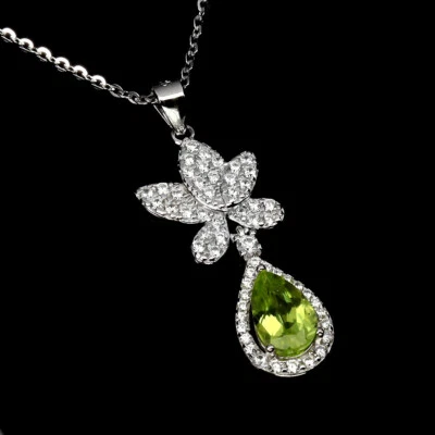 Summer 925 Silver Necklace Pear Green Peridot 8x5mm Gemstone Jewelry 1 - Image 1 of 4