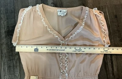 VINTAGE McMullen 100% Silk Peachy Taupe Dress Lace trim 1940-50s - Image 1 of 4