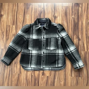 GAP Camicia Donna Bianco e Nero Plaid Flanella Giacca Shacket Taglia Media - Foto 1 di 5