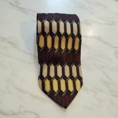 Corbata de seda Valerio Garati hecha a mano 4x59 multicolor gris geométrico, dorado, granate Foto 1 de 4