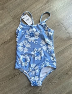 Girls Cotton On Kids One Piece Swimsuit, Size 5, Blue Flower Print NWT NEW - Picture 1 of 5