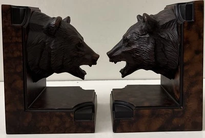 Sujetalibros Rústico Cabeza de Oso Montaña Madera Burled Resina OK Fundición Hecho en EE. UU. Foto 1 de 4