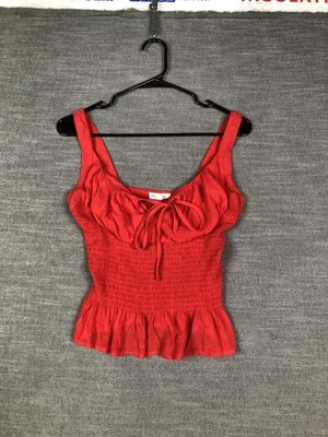 Blu Pepper Tank Top Womens Medium Red Ruched Peplum Smocked Boho Ruffle Summer - Photo 1/4