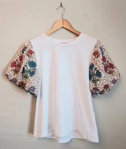 THML besticktes kurzes Blusentop mit Puffärmeln Größe Large weiß - Bild 1 von 9