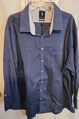 U.S. Polo Assn. Camisa de hombre 3XL con botones azul geo estampado, puños en contraste  Foto 1 de 4