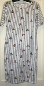 Lularoe Julia Small White Black Multi Striped Floral Short Sleeve Women’s Dress - Picture 1 of 9