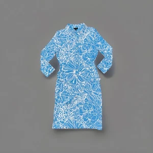 TALBOTS Belted MIDI Dress Blue Floral Print 3/4 Sleeve Size Small - Picture 1 of 8