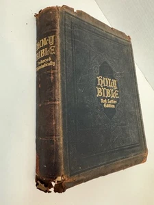 Vtg Antique Large 1926 Leather Holy Bible Red Letter Edition Prop Decor - Picture 1 of 24