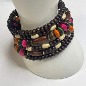 Perlen Wickelarmband Modeschmuck Holz braun orange rosa Bohemian Boho - Bild 1 von 9