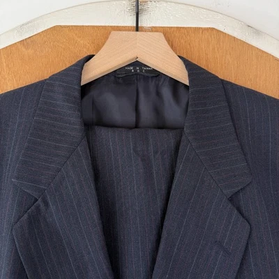 VINTAGE Double Breasted Suit Mens 44R Gray Pinstripe Wool Pants 42x30 Lanerossi - Image 1 of 4