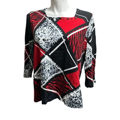 Alfred Dunner Women’s 1X Plus Top Multi Color 3/4 Sleeve Shirt Pullover - Image 1 of 4