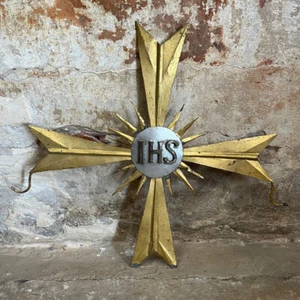 Croix rayonnante “IHS” – Fin XIXe . Art religieux. Italie . Reliquaire - Foto 1 di 6