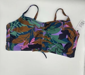 Shade & Shore Women's 1X (16-18)Longline Tunneled Tie-Front Bralette Bikini Top - Picture 1 of 2